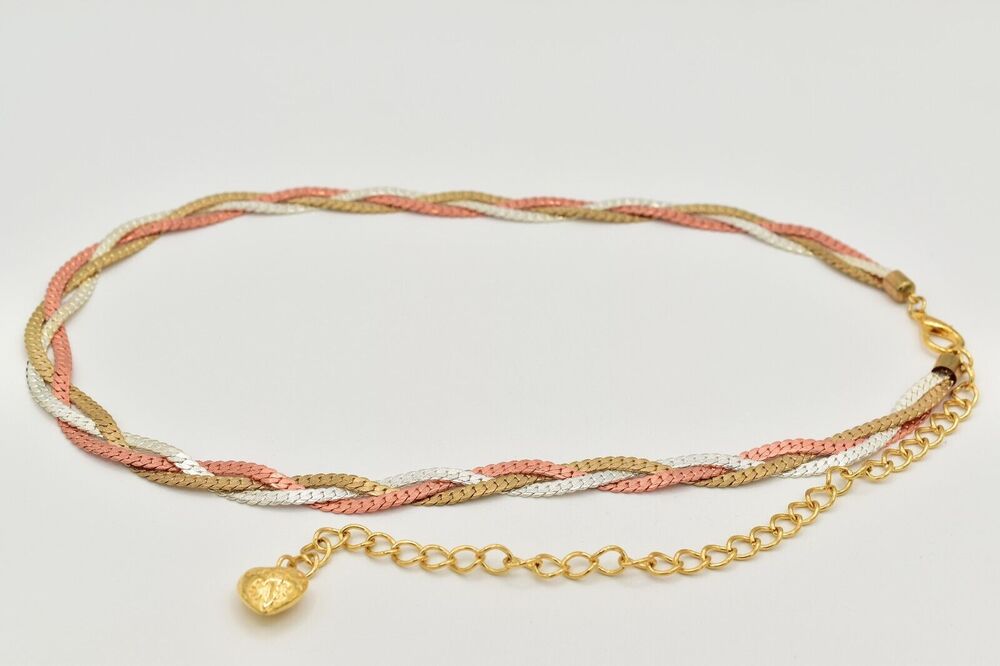 Vintage Statement Chain Belt Braided Rose Copper Silver Gold 28"-38" 80s BinA17